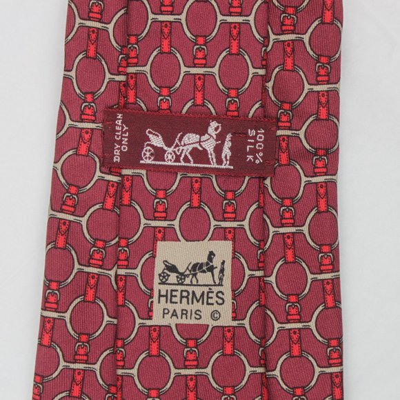 Hermes Vintage Horse Bit Burgundy Silk Tie - Picture 5 of 9